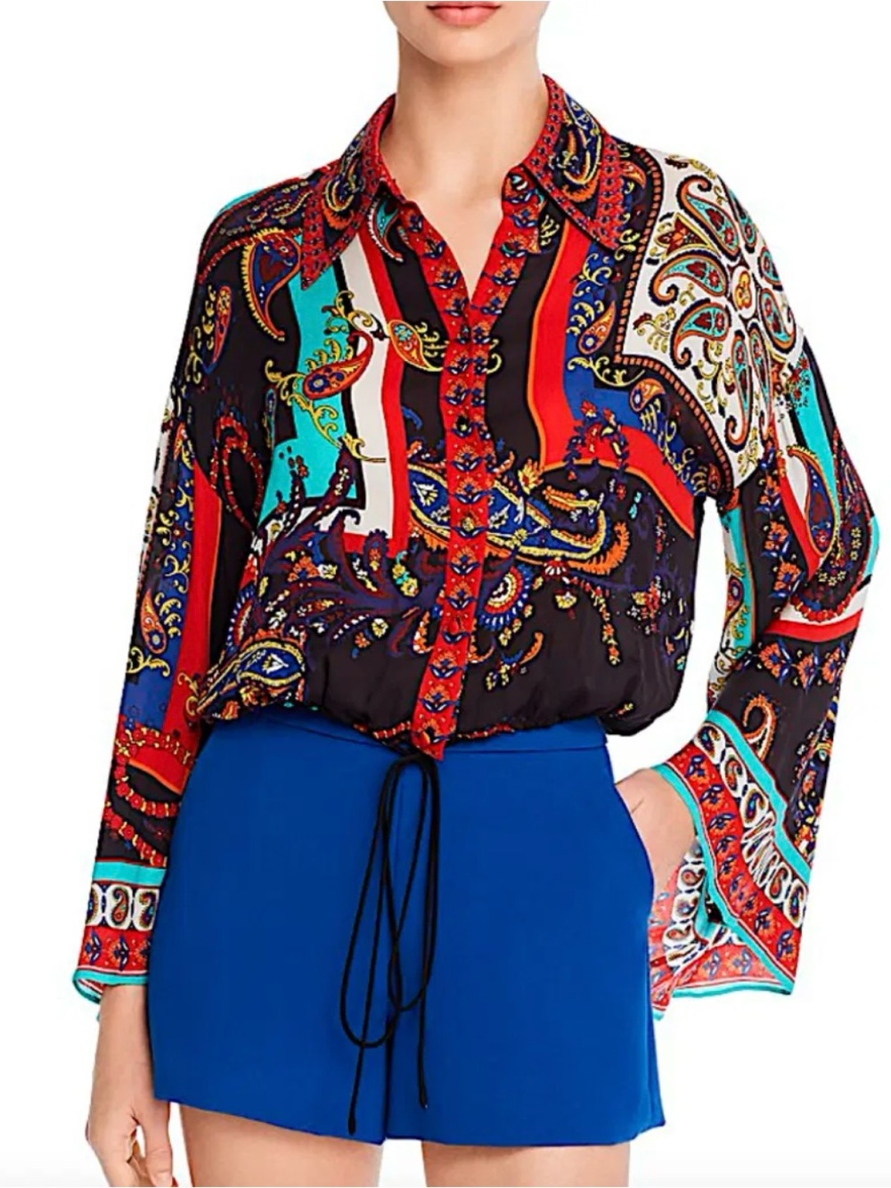 Alice + Olivia Larken Mod Paisley Crop Top Blouse